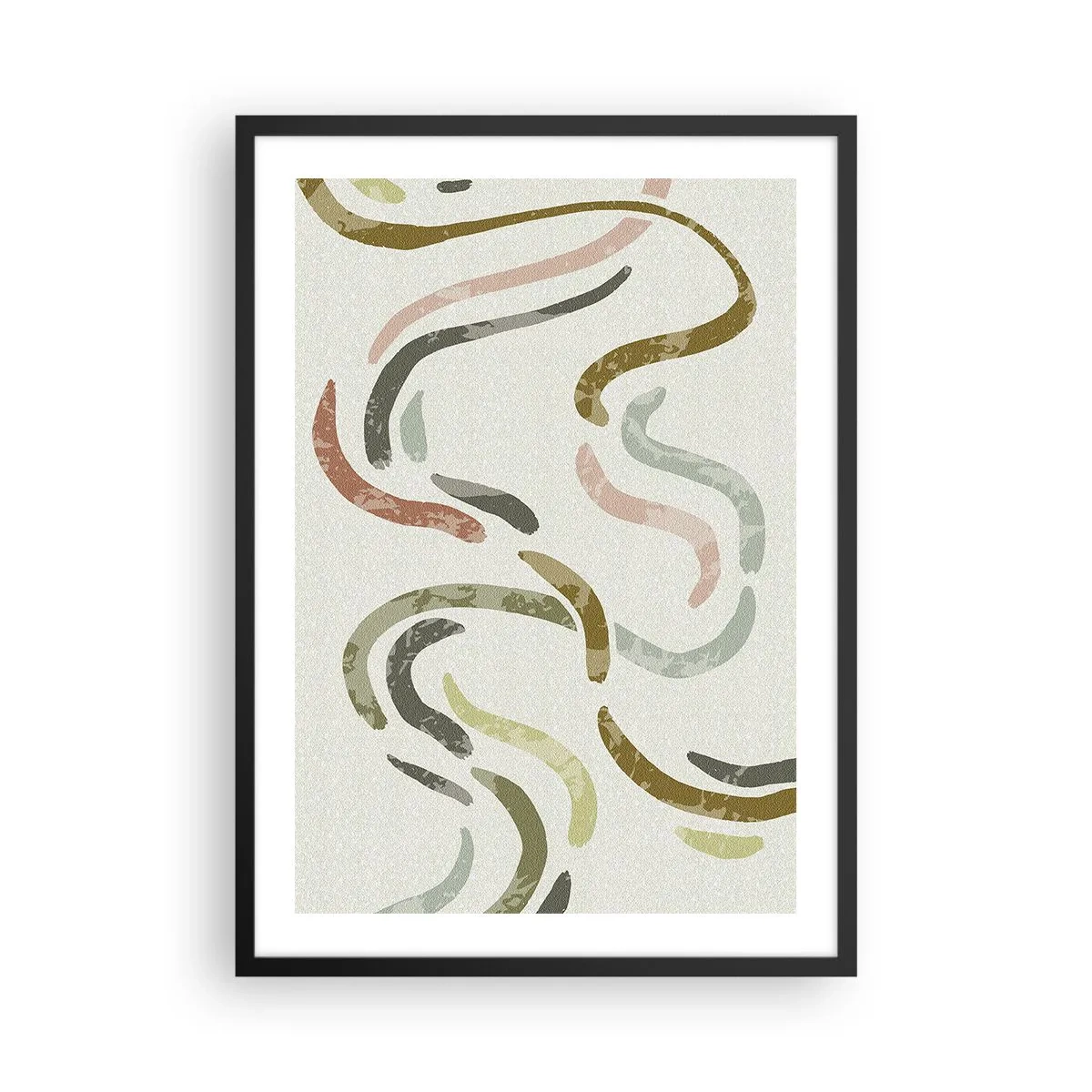 Plakat w czarnej ramie - Abstrakcyjne faliste linie w naturalnych odcieniach - 50x70cm - Radosny taniec abstrakcji - Nowoczesna dekoracja ścienna do salonu i sypialni ARTTOR