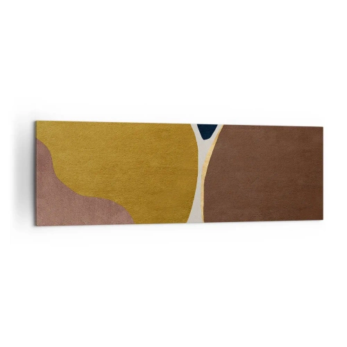 Obraz na płótnie - Abstrakcyjna kompozycja z geometrycznymi kształtami w ciepłych barwach - 160x50cm - Abstrakcja – miejsce w przestrzeni - Nowoczesna dekoracja ścienna do salonu i sypialni ARTTOR