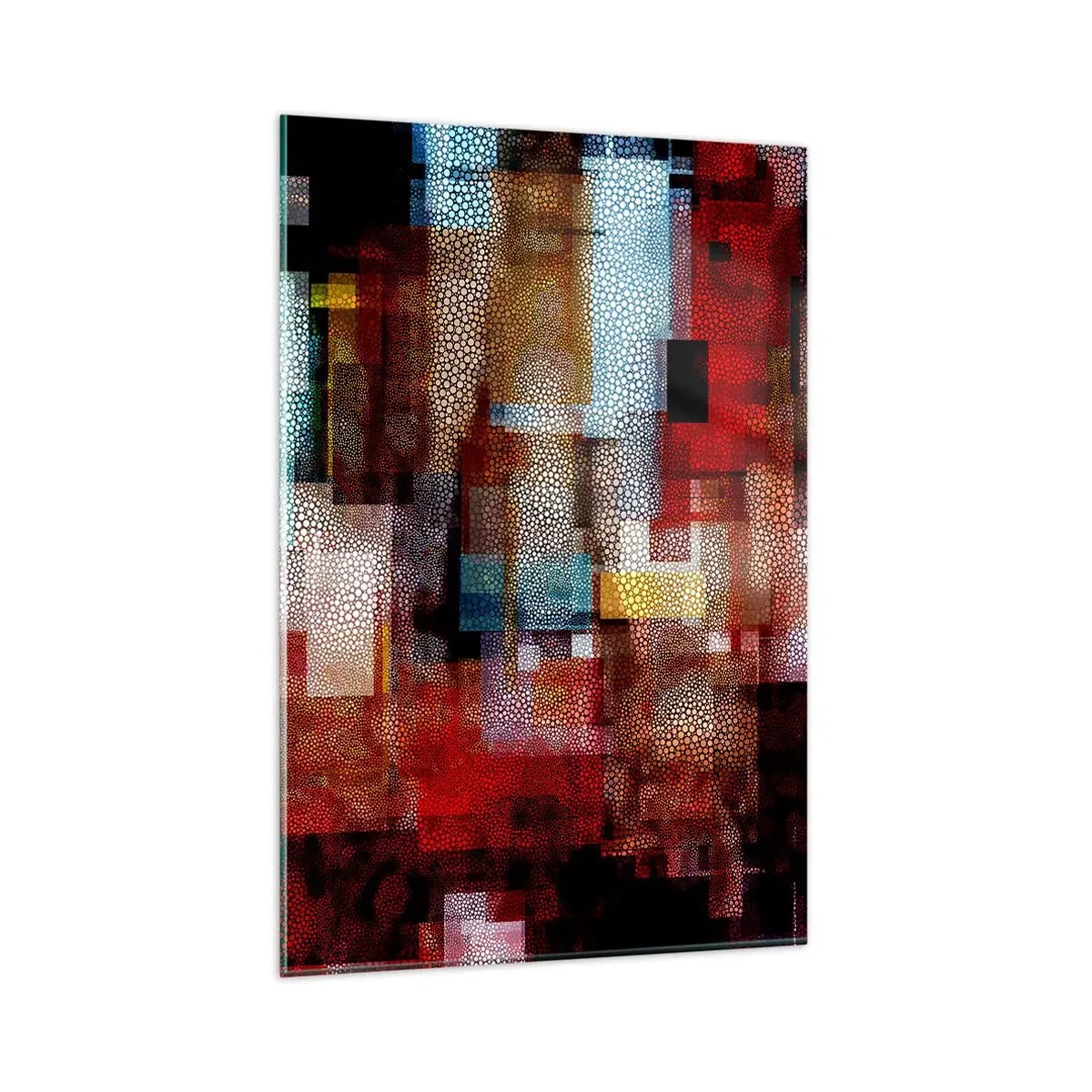 Obraz na szkle - Geometryczna abstrakcja w intensywnych odcieniach czerwieni - 80x120cm - Pomieszanie z poplątaniem - Nowoczesna dekoracja ścienna do salonu i sypialni ARTTOR