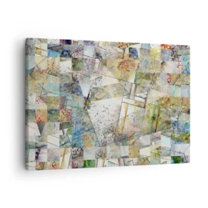 Obraz na płótnie - Kolorowa abstrakcja z geometrycznymi kształtami i liniami - 70x50cm - Geometryczne przetasowanie - Nowoczesna dekoracja ścienna do salonu i sypialni ARTTOR