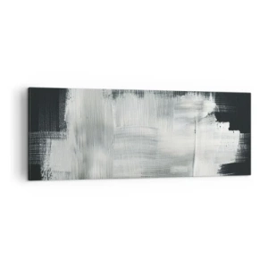 Obraz na płótnie - Białe abstrakcyjne pociągnięcia na ciemnym tle - 140x50cm - Utkane z pionu i poziomu - Nowoczesna dekoracja ścienna do salonu i sypialni ARTTOR