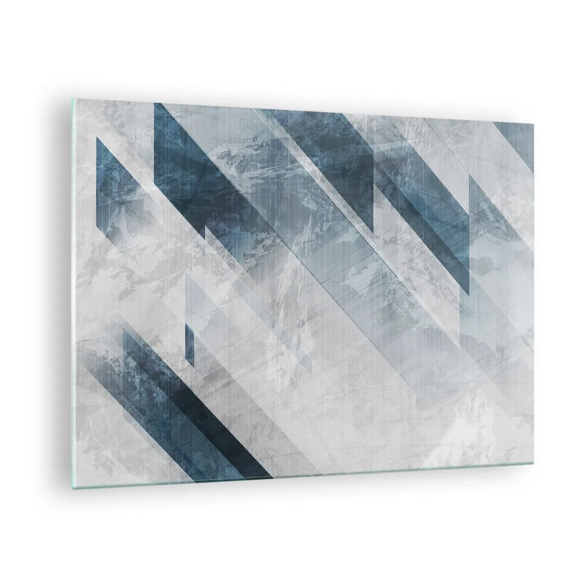 Obraz na szkle - Geometryczne pasy w odcieniach szarości i granatu - 70x50cm - Kompozycja przestrzenna – ruch szarości - Nowoczesna dekoracja ścienna do salonu i sypialni ARTTOR
