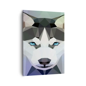 Obraz na płótnie - Nowoczesna grafika husky w stylu low-poly - 50x70cm - Wspomnienie śniegów północy - Nowoczesna dekoracja ścienna do salonu, kuchni i sypialni ARTTOR