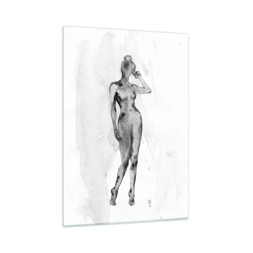 Obraz na szkle - Sylwetka kobiety w odcieniach szarości na białym tle - 50x70cm - Studium ideału kobiecości - Nowoczesna dekoracja ścienna do salonu, kuchni i sypialni ARTTOR