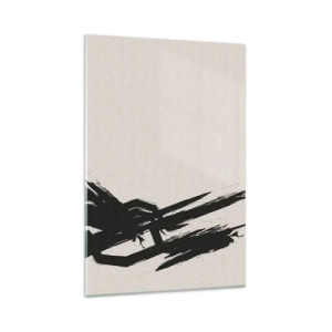 Obraz na szkle - Dynamiczne pociągnięcia pędzla w czerni na jasnym tle - 80x120cm - Niepohamowany pęd - Nowoczesna dekoracja ścienna do salonu i sypialni ARTTOR