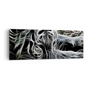 Obraz na płótnie - Abstrakcyjny wzór przedstawiający sylwetkę kota na czarnym tle - 140x50cm - Studium kociej lekkości - Nowoczesna dekoracja ścienna do salonu i sypialni ARTTOR