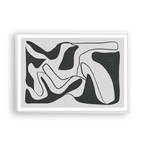 Plakat w białej ramie - Abstrakcyjna zabawa w labiryncie - 100x70 cm