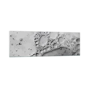 Obraz na szkle - Czarno-biały wzór bąbelków w minimalistycznym stylu - 160x50cm - Slad po spienionym - Nowoczesna dekoracja ścienna do salonu i sypialni ARTTOR