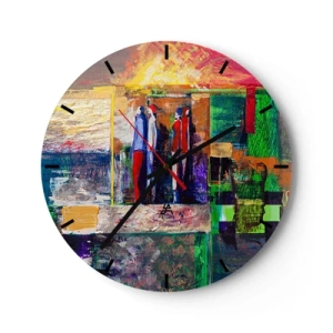 Zegar ścienny - Abstrakcyjny obraz z postaciami w intensywnych kolorach - 30x30cm - Relacje i emocje - Nowoczesna dekoracja ścienna do salonu, kuchni i sypialni ARTTOR