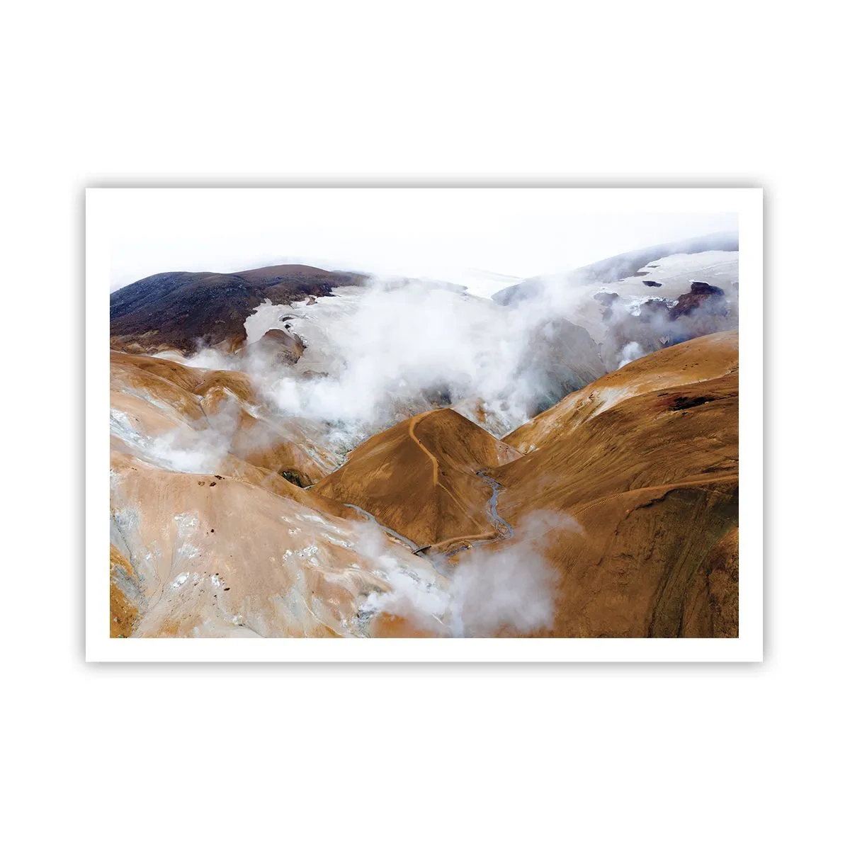 Plakat - Górski krajobraz z parą wodną w surowym klimacie - 100x70cm - Surowa uroda Islandii - Nowoczesna dekoracja ścienna do salonu i sypialni ARTTOR