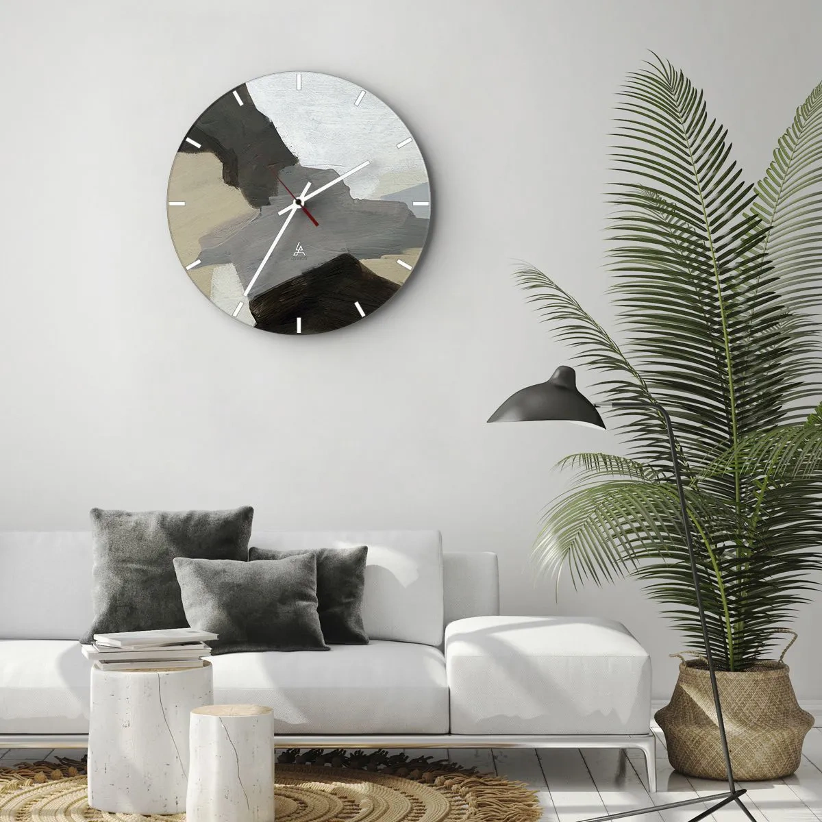 Zegar ścienny - Abstrakcja: rozstaje szarości - 40x40 cm