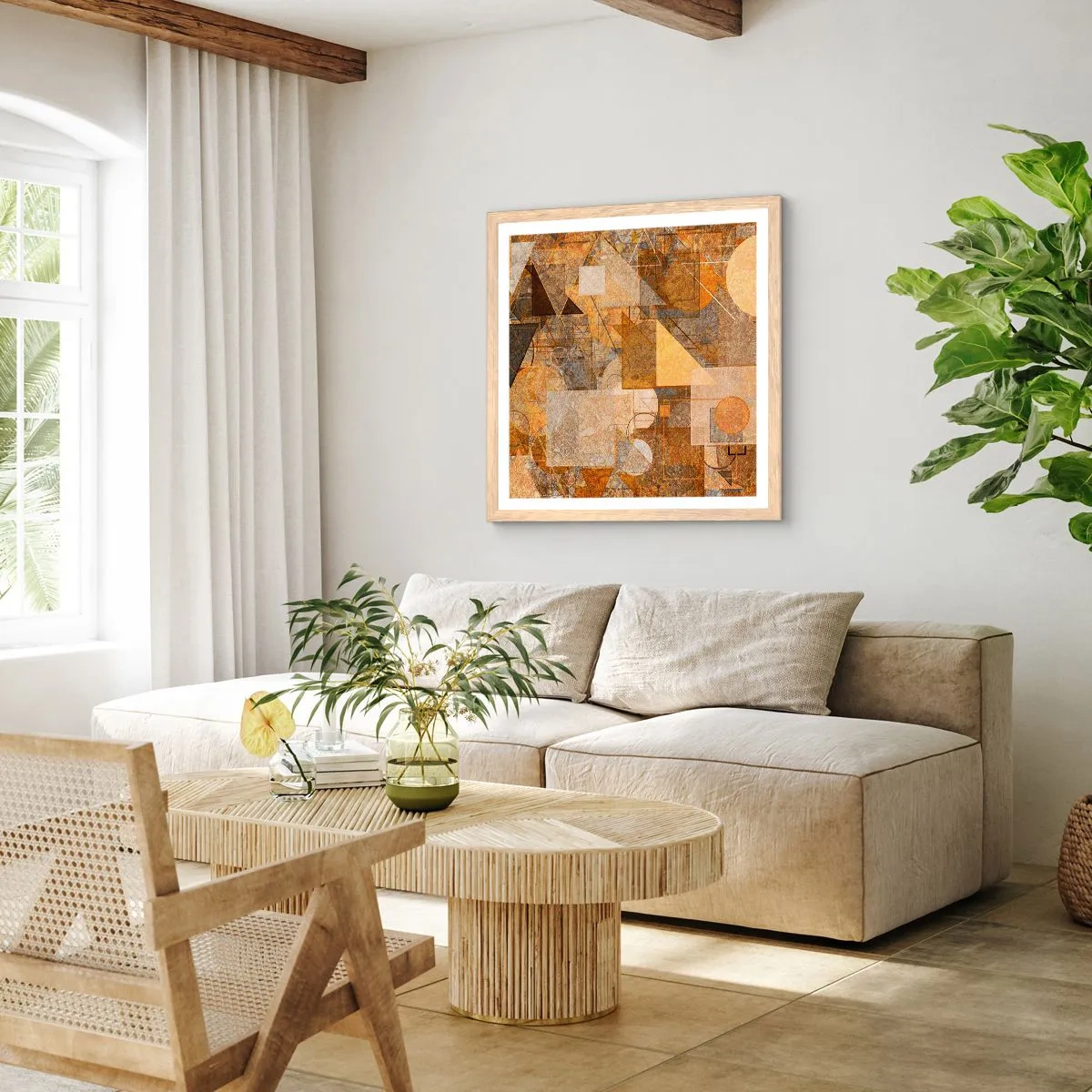 Plakat w ramie jasny dąb - Kubistyczne studium brązu - 60x60 cm