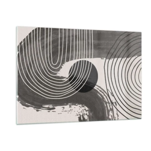 Obraz na szkle - Nowoczesna abstrakcja z czarnymi i białymi liniami i owalem - 120x80cm - Owal zwycięża - Nowoczesna dekoracja ścienna do salonu, kuchni i sypialni ARTTOR