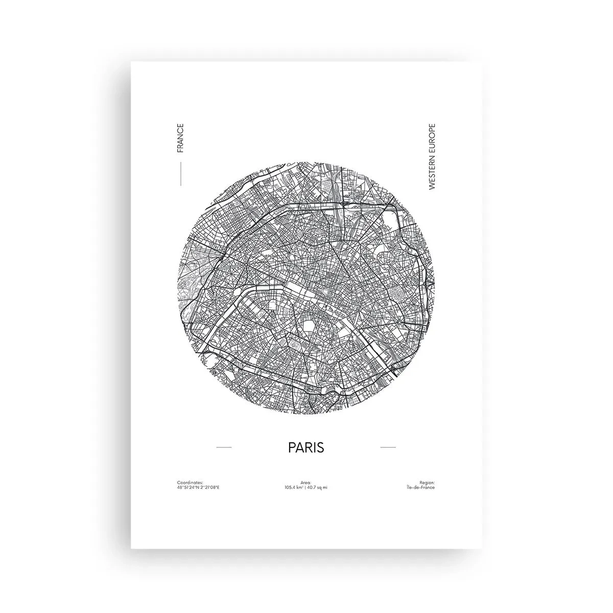 Plakat - Minimalistyczna mapa Paryża w okręgu - 50x70cm - Anatomia Paryża - Nowoczesna dekoracja ścienna do salonu, kuchni i sypialni ARTTOR