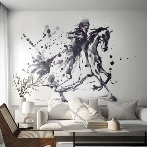 Fototapeta Premium Canvas - Czarny rycerz - Abstrakcja, Rycerz Na Koniu, Zbroja Rycerska - 350x256 cm