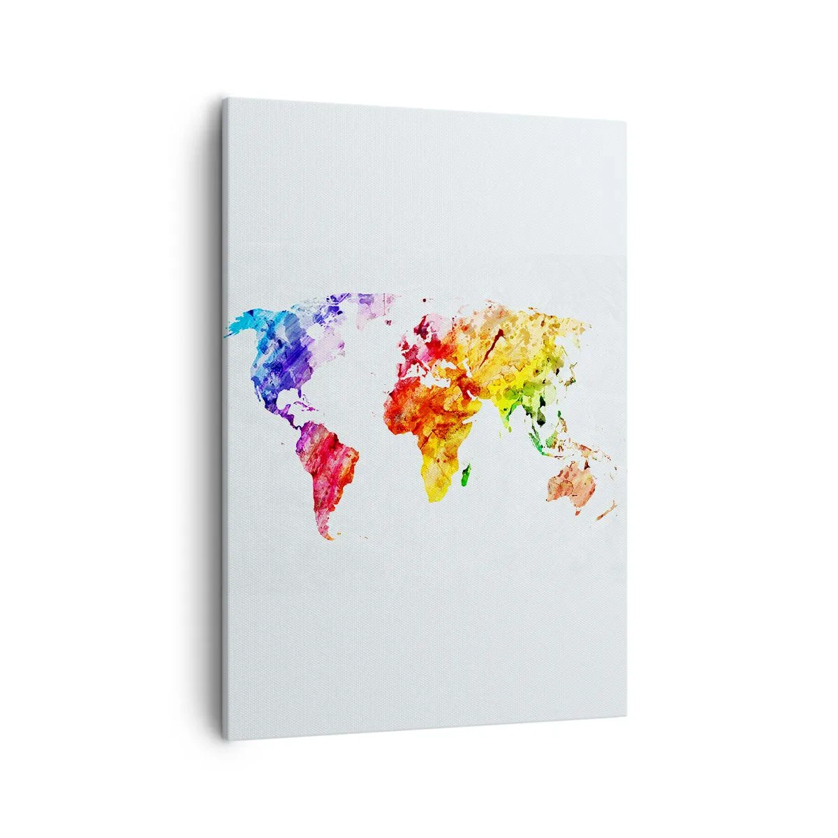 Obraz na płótnie - Kolorowa mapa świata w stylu akwarelowym na białym tle - 50x70cm - Wszystkie barwy świata - Nowoczesna dekoracja ścienna do salonu, kuchni i sypialni ARTTOR