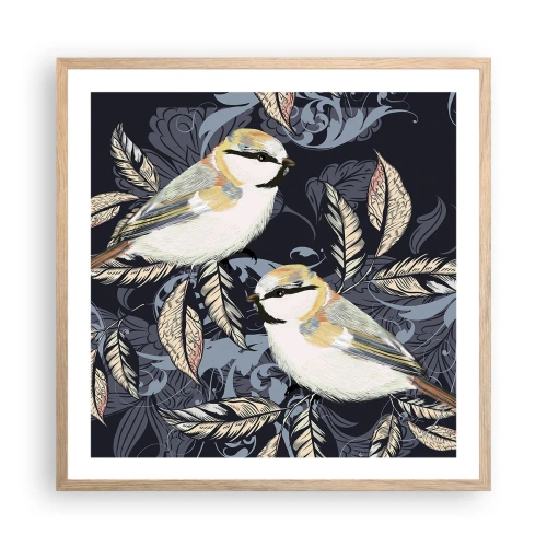 Plakat w ramie jasny dąb - Żółto-błękitny trel - 60x60 cm