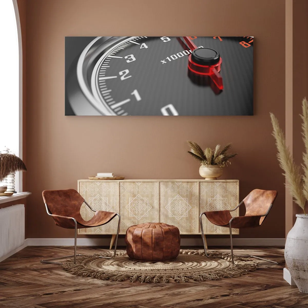 Obraz na płótnie - Zbliżenie na obrotomierz z czerwoną wskazówką - 160x50cm - Gaz do dechy - Nowoczesna dekoracja ścienna do salonu i sypialni ARTTOR