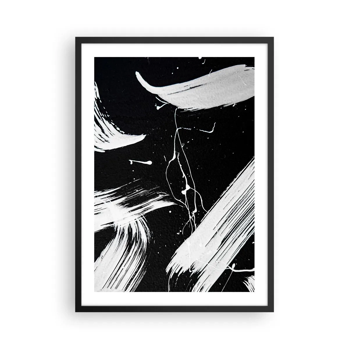 Plakat w czarnej ramie - Abstrakcyjna kompozycja czarno-białych pociągnięć pędzla - 50x70cm - Przełamać mrok - Nowoczesna dekoracja ścienna do salonu i sypialni ARTTOR