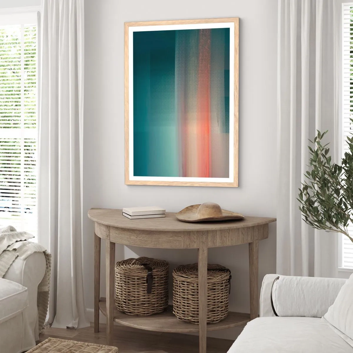 Plakat w ramie jasny dąb - Abstrakcja: fale światła - 30x40 cm
