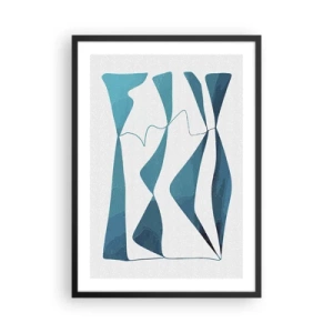 Plakat w czarnej ramie - Abstrakcyjna kompozycja w odcieniach błękitu z dynamicznymi liniami - 50x70cm - Abstrakcja: turkusowy związek - Nowoczesna dekoracja ścienna do salonu i sypialni ARTTOR
