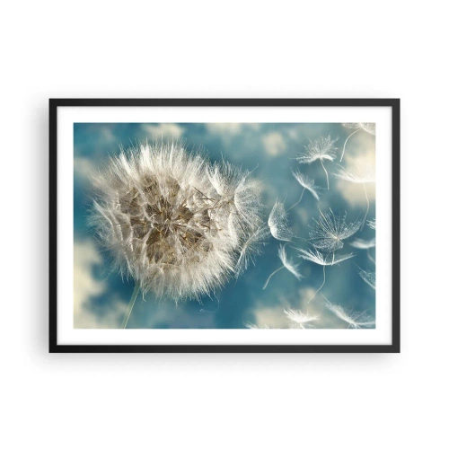 Plakat w czarnej ramie - Zdmuchiwany dmuchawiec na tle niebieskiego nieba - 70x50cm - Oddech anioła - Nowoczesna dekoracja ścienna do salonu i sypialni ARTTOR