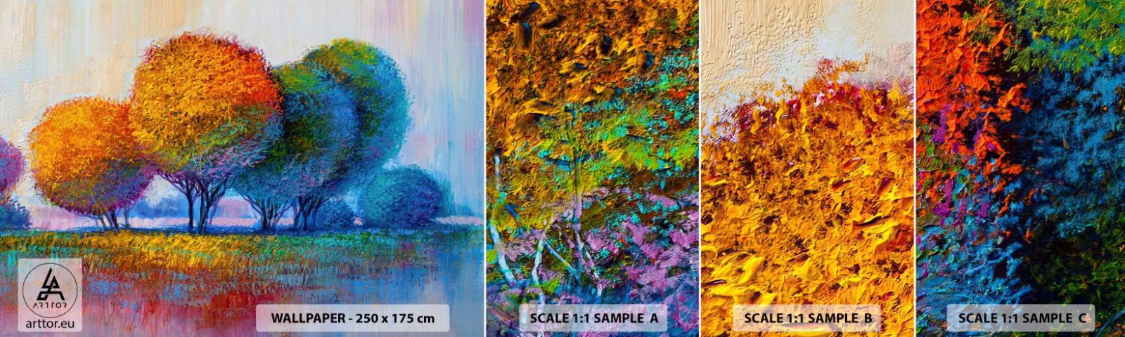 Fototapeta Próbka Samoprzylepna Deluxe Sticker - Kępa rzęsistych barw - Abstrakcja, Krajobraz, Drzewa - 100x30 cm