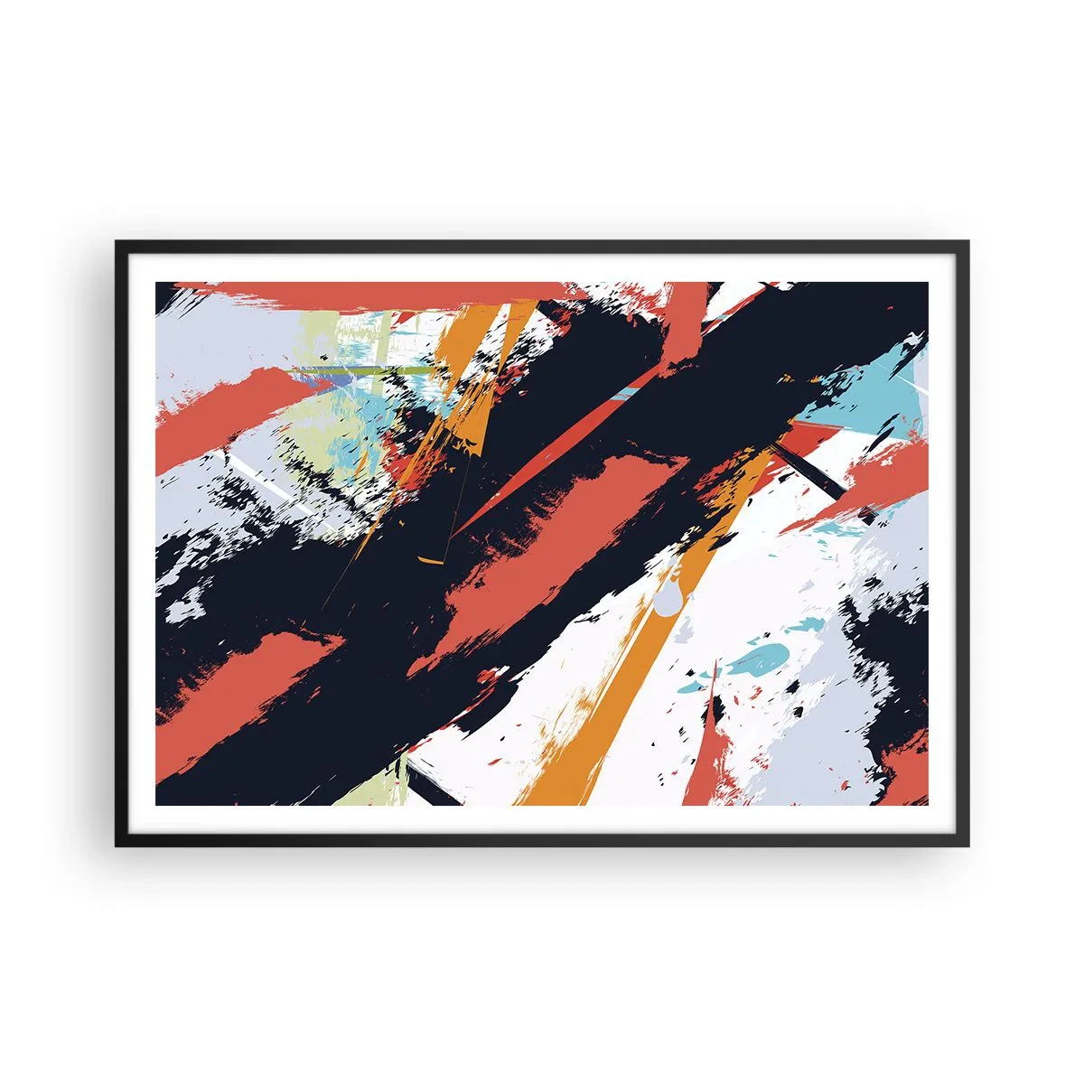 Plakat w czarnej ramie - Abstrakcyjne pociągnięcia pędzla w żywych kolorach - 100x70cm - Kompozycja dynamiczna - Nowoczesna dekoracja ścienna do salonu i sypialni ARTTOR