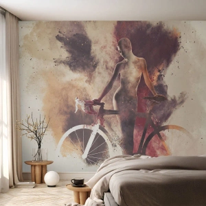 Fototapeta Premium Canvas - W marmurowych kształtach rowerowa dusza - Abstrakcja, Kobieta, Rower - 400x280 cm