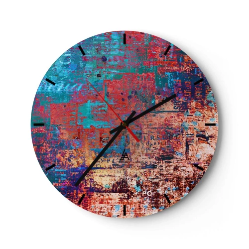 Zegar ścienny - Abstrakcyjna kompozycja w intensywnych odcieniach czerwieni i błękitu - 30x30cm - Pamięć i niepamięć - Nowoczesna dekoracja ścienna do salonu, kuchni i sypialni ARTTOR
