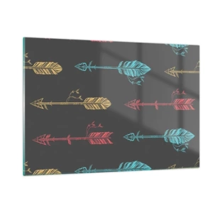 Obraz na szkle - Kolorowe strzały na ciemnym tle w układzie graficznym - 120x80cm - W ordynku - Nowoczesna dekoracja ścienna do salonu, kuchni i sypialni ARTTOR