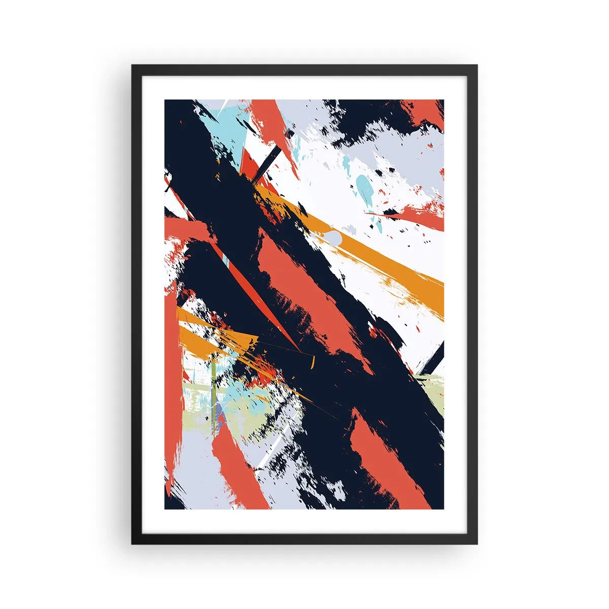 Plakat w czarnej ramie - Abstrakcyjna kompozycja z dynamicznymi pociągnięciami pędzla - 50x70cm - Kompozycja dynamiczna - Nowoczesna dekoracja ścienna do salonu i sypialni ARTTOR