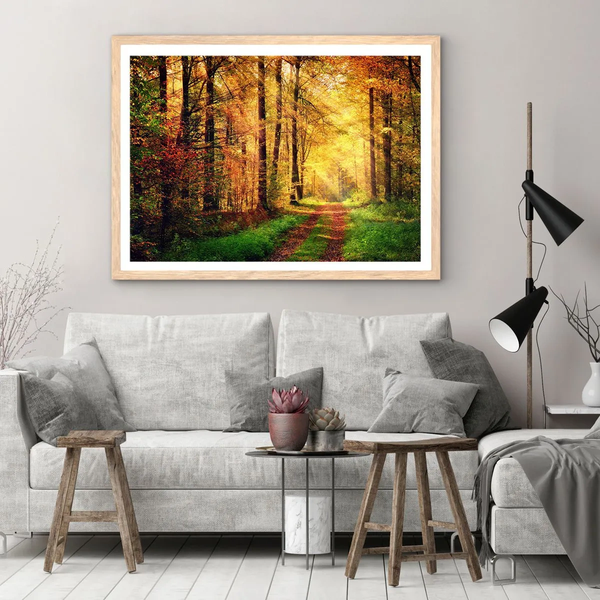 Plakat w ramie jasny dąb - Leśno-złota cisza - 40x30 cm