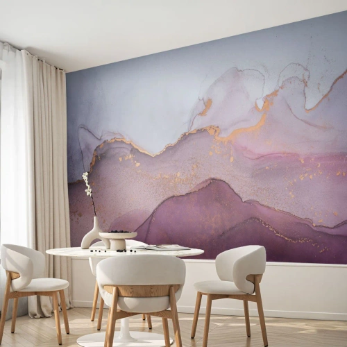 Fototapeta Premium Sand - Abstrakcyjna kompozycja akwarelowa w odcieniach fioletu i złota - 100x70cm - Fale lila i fioletu - Nowoczesna dekoracja ścienna do salonu, kuchni i sypialni ARTTOR