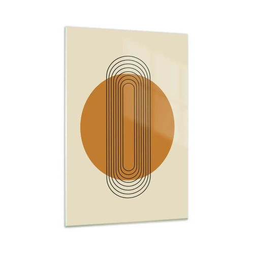 Obraz na szkle - Geometryczny wzór z pomarańczowym kołem i liniami - 80x120cm - Plan doskonały - Nowoczesna dekoracja ścienna do salonu i sypialni ARTTOR