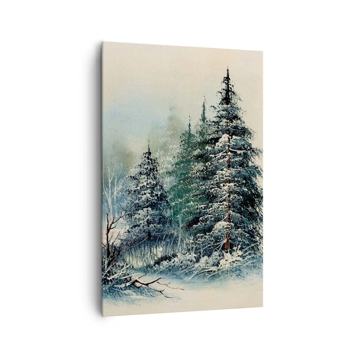 Obraz na płótnie - Zimowy krajobraz z zaśnieżonymi drzewami - 80x120cm - Gotowe do Świąt - Nowoczesna dekoracja ścienna do salonu i sypialni ARTTOR