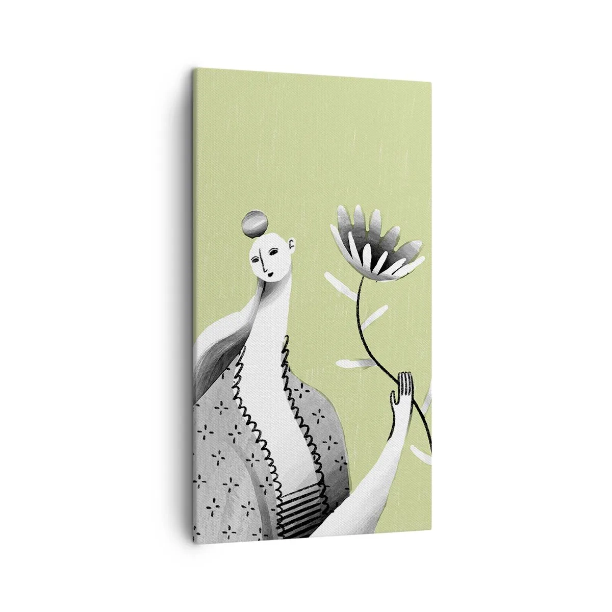 Obraz na płótnie - Portret modernistyczny – trzymająca kwiat - 45x80 cm