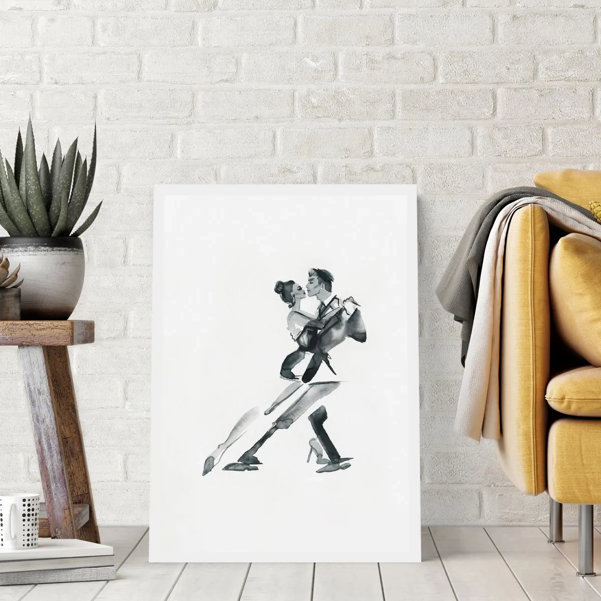 Plakat - Czarno-biały akwarelowy obraz tańczącej pary - 50x70cm - W jednym rytmie - Nowoczesna dekoracja ścienna do salonu, kuchni i sypialni ARTTOR