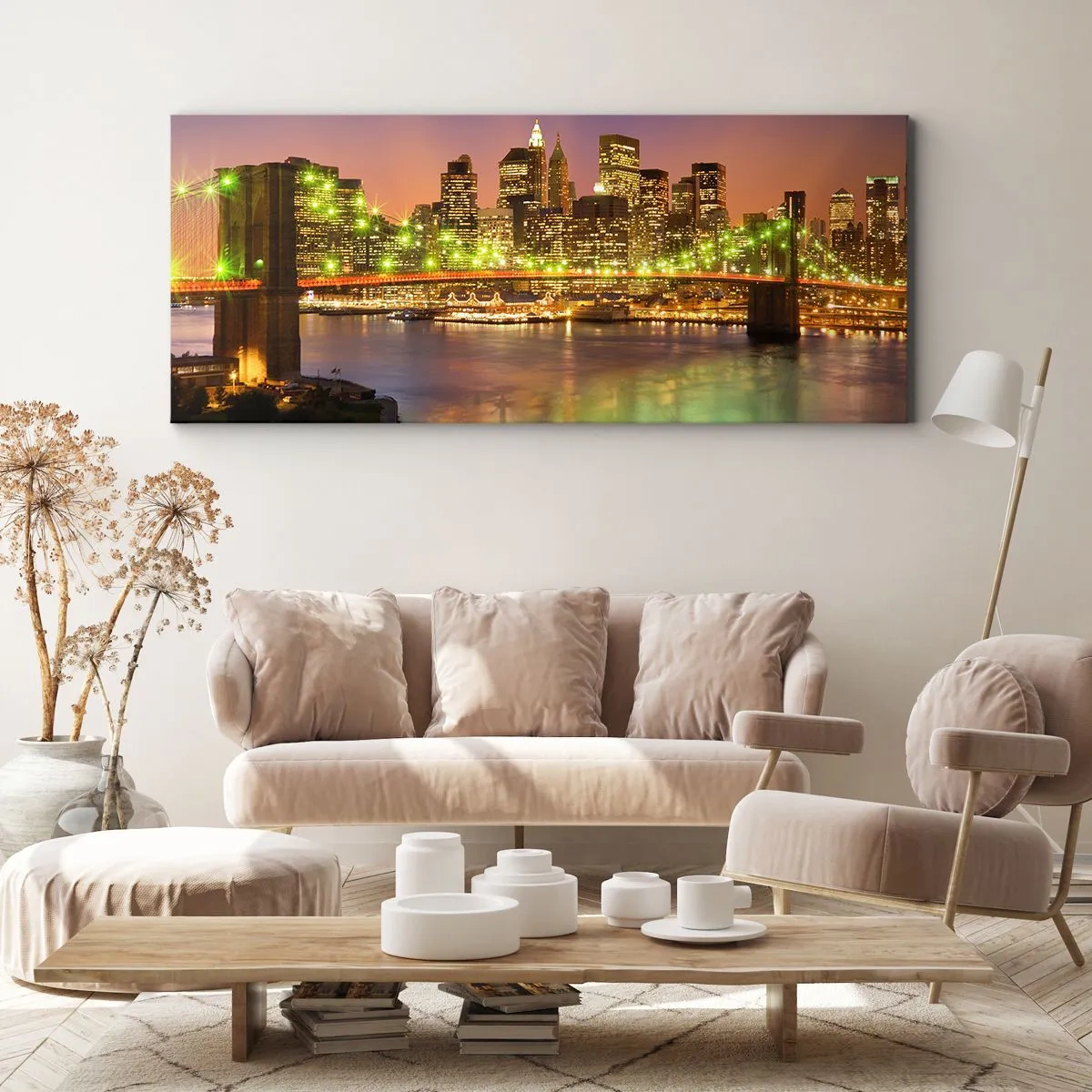 Obraz na płótnie - Oświetlony most w nowoczesnym mieście nocą - 120x50cm - Tu światło nigdy nie gaśnie - Nowoczesna dekoracja ścienna do salonu i sypialni ARTTOR