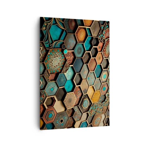 Obraz na płótnie - Kolorowe ornamenty w sześciokątnych wzorach - 70x100cm - Arabskie ornamenty – wariacja - Nowoczesna dekoracja ścienna do salonu i sypialni ARTTOR