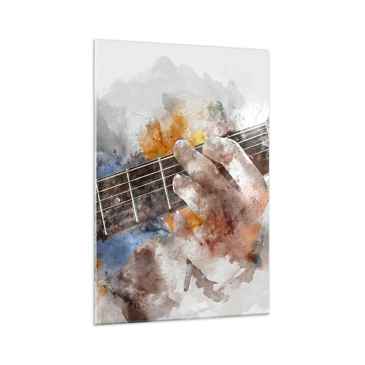 Obraz na szkle - Abstrakcyjny obraz ręki grającej na gitarze - 70x100cm - Poezja między strunami - Nowoczesna dekoracja ścienna do salonu i sypialni ARTTOR