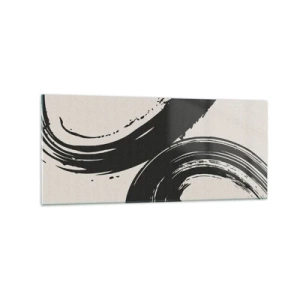 Obraz na szkle - Dynamiczne pociągnięcia pędzla w czerni na jasnym tle - 120x50cm - Zamaszyście i koliście - Nowoczesna dekoracja ścienna do salonu i sypialni ARTTOR