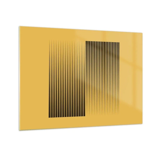 Obraz na szkle - Czarne pionowe linie tworzące geometryczną iluzję - 70x50cm - Kwadratura przeciwieństw - Nowoczesna dekoracja ścienna do salonu i sypialni ARTTOR