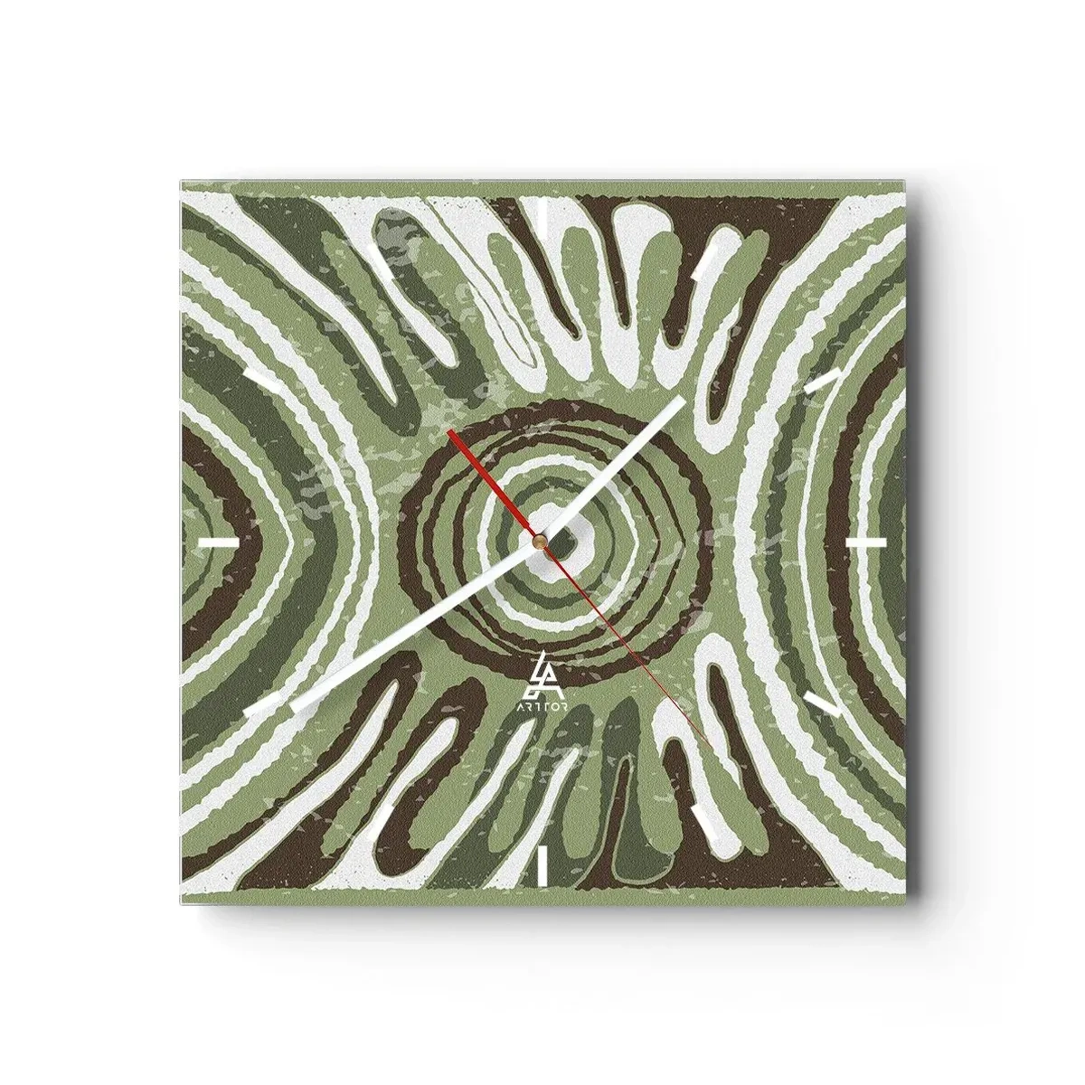 Zegar ścienny - Abstrakcyjne wzory w odcieniach zieleni i brązu - 30x30cm - Eksplozja emocji - Nowoczesna dekoracja ścienna do salonu i sypialni ARTTOR