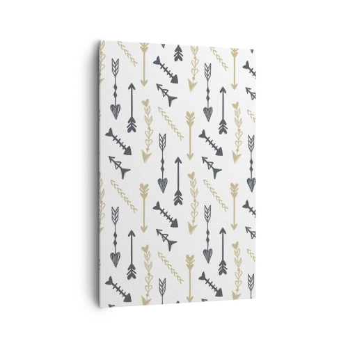 Obraz na płótnie - Minimalistyczny wzór ze strzałami w beżowej i szarej kolorystyce - 80x120cm - Sen łucznika - Nowoczesna dekoracja ścienna do salonu i sypialni ARTTOR