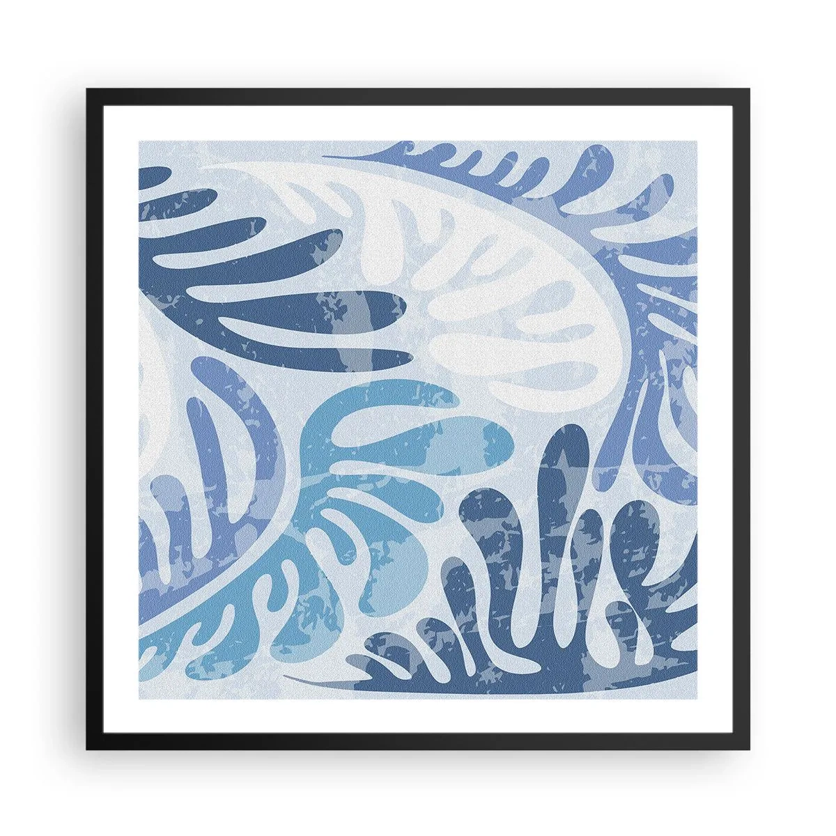 Plakat w czarnej ramie - Błękitne paprocie - 60x60 cm