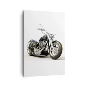 Obraz na płótnie - Stylowy czarny motocykl na białym tle - 70x100cm - Siła z charakterem - Nowoczesna dekoracja ścienna do salonu i sypialni ARTTOR
