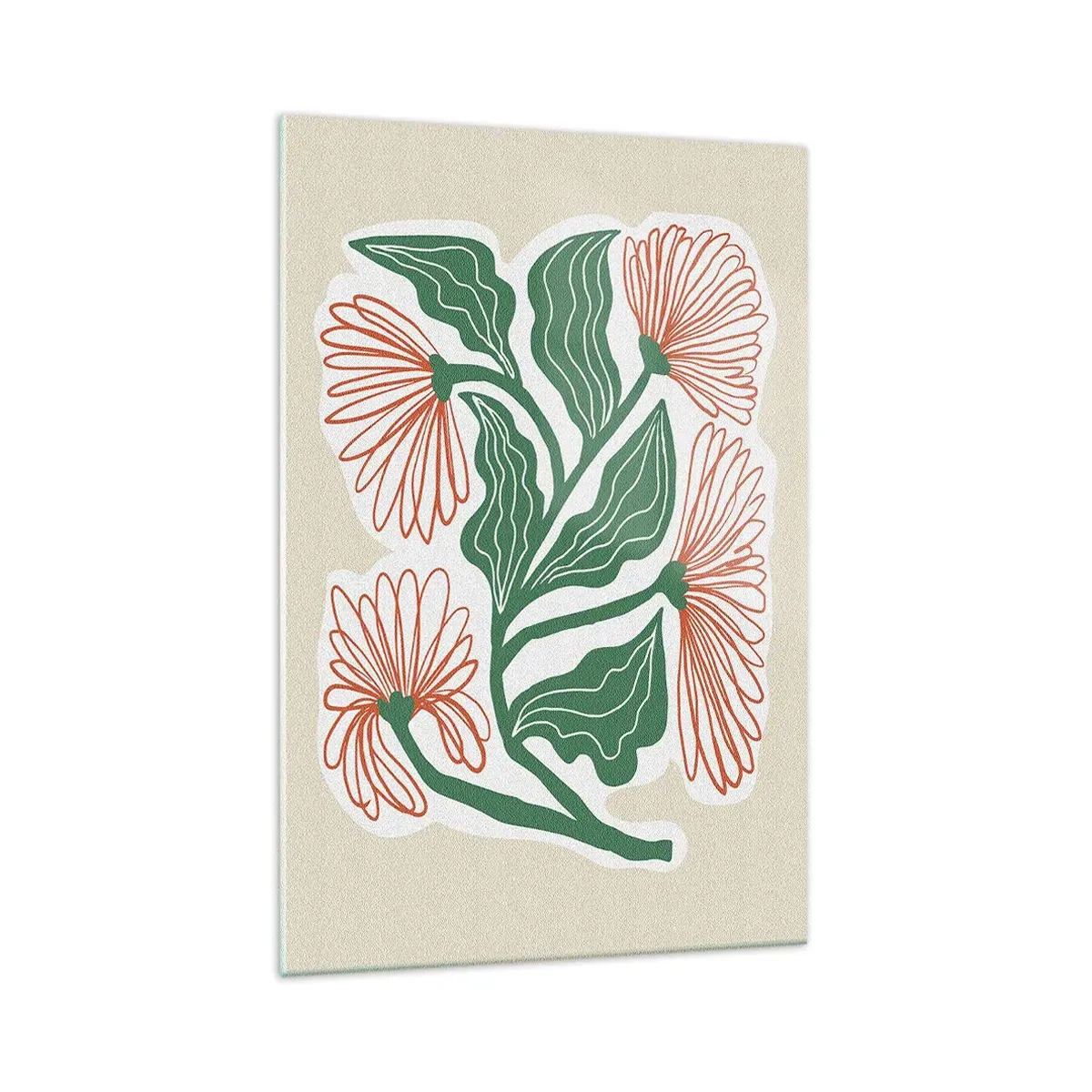 Obraz na szkle - Rysunek kwiatów w stylu minimalistycznym z zielonymi liśćmi - 70x100cm - Ludowe i nowoczesne - Nowoczesna dekoracja ścienna do salonu i sypialni ARTTOR