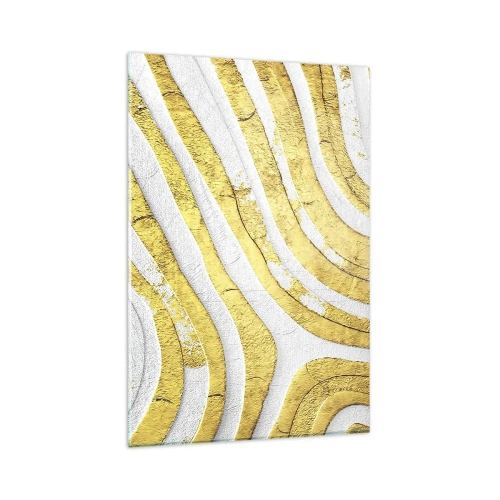 Obraz na szkle - Złote i białe abstrakcyjne linie w fakturze 3D - 80x120cm - Kompozycja w bieli i złocie - Nowoczesna dekoracja ścienna do salonu i sypialni ARTTOR