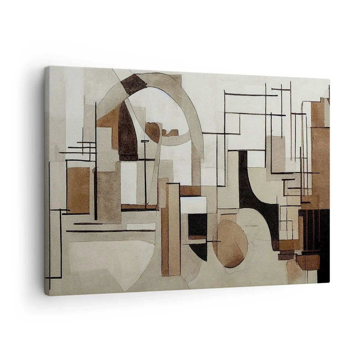 Obraz na płótnie - Architektoniczna abstrakcja w beżach i brązach - 70x50cm - Pejzaż miejski 2.0 - Nowoczesna dekoracja ścienna do salonu i sypialni ARTTOR